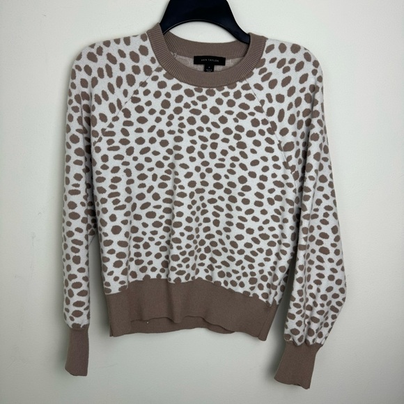 Ann Taylor Leopard Print Wool Blend Round Neck Sweater Size Medium Neutral Color - Picture 6 of 7